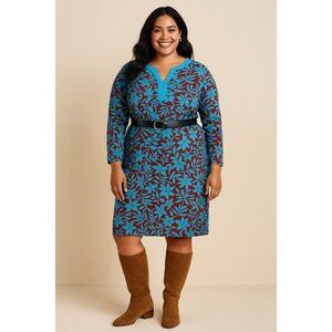 Lands’ End XL Shift Dress | Blue Floral Print Cotton Tunic